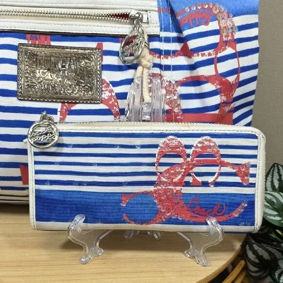 Coach Poppy Nautical Stripe Tote and Matching Wallet - Picture 2 of 16